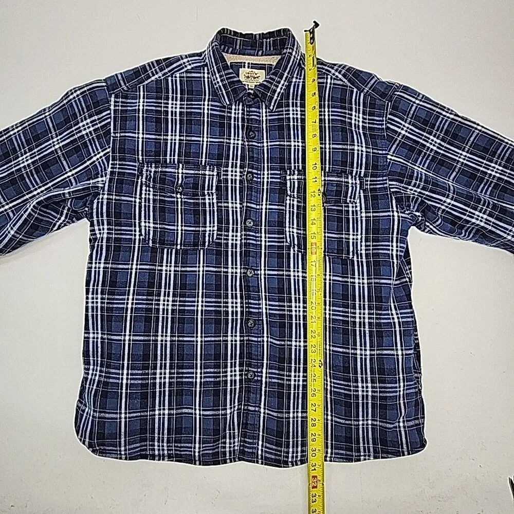 Levi's Flannel Shirt Jacket Blue Plaid Sherpa Lined Men Sz XL Button Pocket